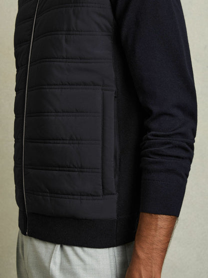 Hybrid Quilt and Knit Zip-Through Gilet in Navy | Reiss Men Featured