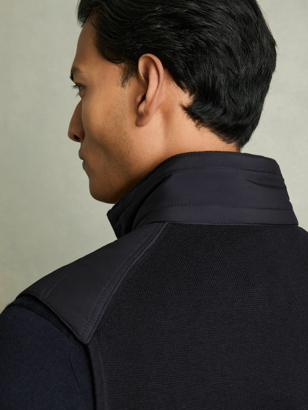Hybrid Quilt and Knit Zip-Through Gilet in Navy | Reiss Men Featured