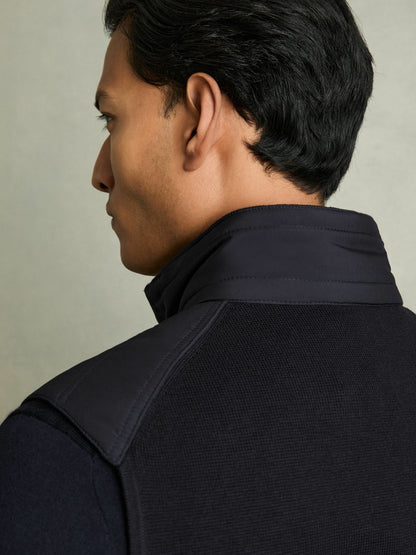 Hybrid Quilt and Knit Zip-Through Gilet in Navy | Reiss Men Featured