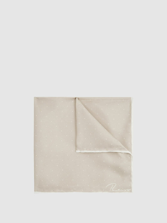Polka Dot Silk Pocket Square in Stone | Reiss Men Popular