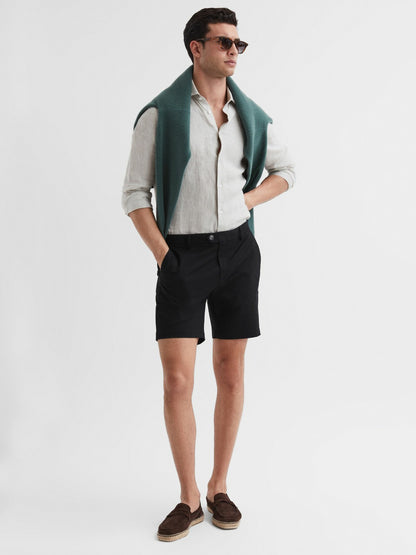 Short Length Casual Chino Shorts in Black | Reiss Men Featured