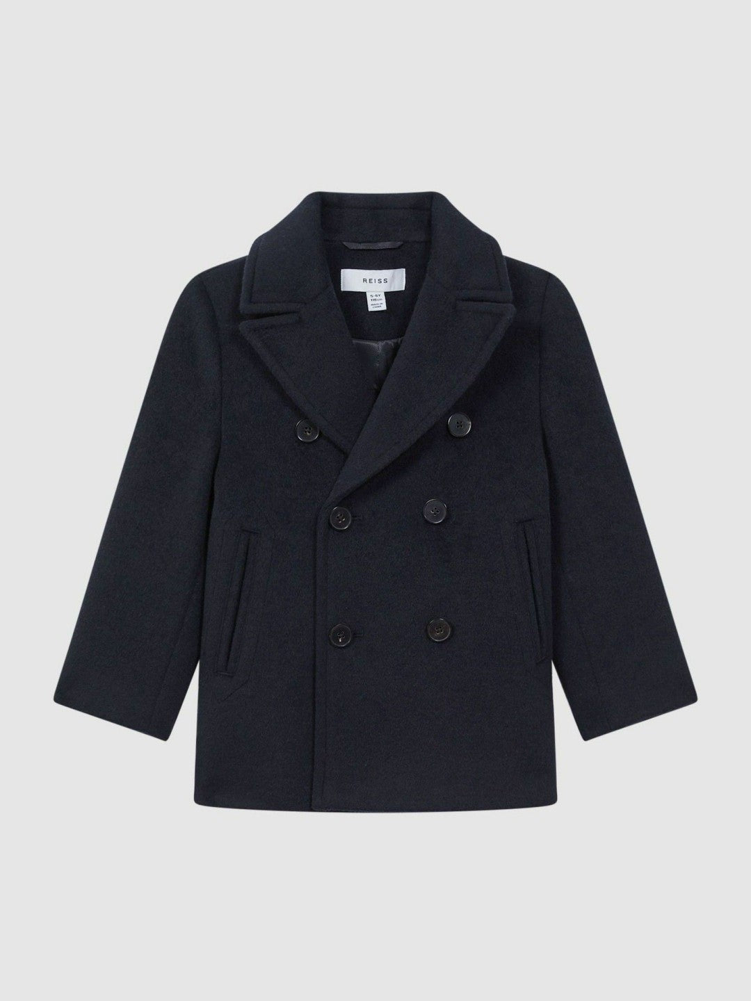 9-13 yrs Wool Blend Twill Double Breasted Coat in Navy | Reiss Children & Baby Featured