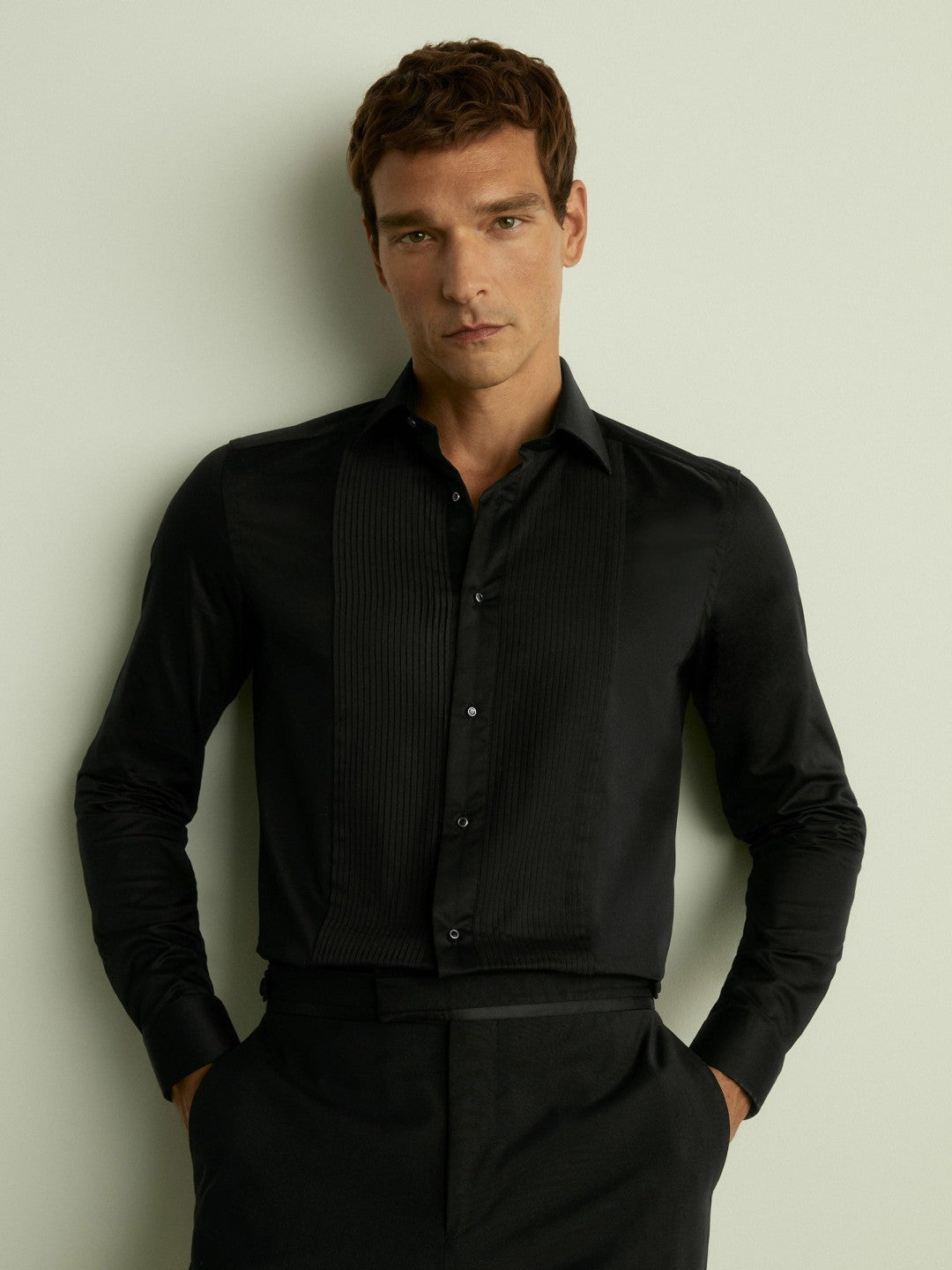Slim Fit Cotton Dinner Shirt in Black | Reiss Men Best Seller