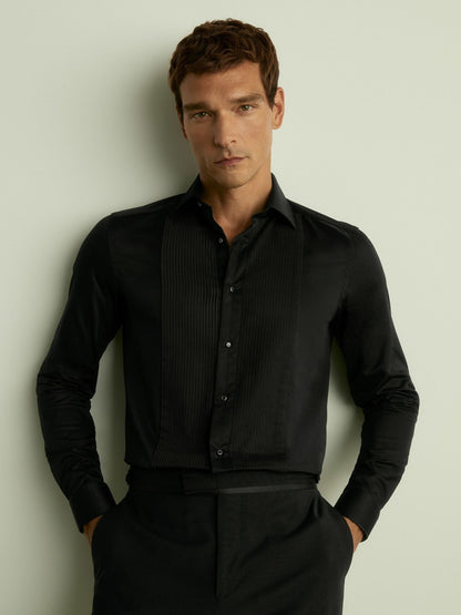 Slim Fit Cotton Dinner Shirt in Black | Reiss Men Best Seller