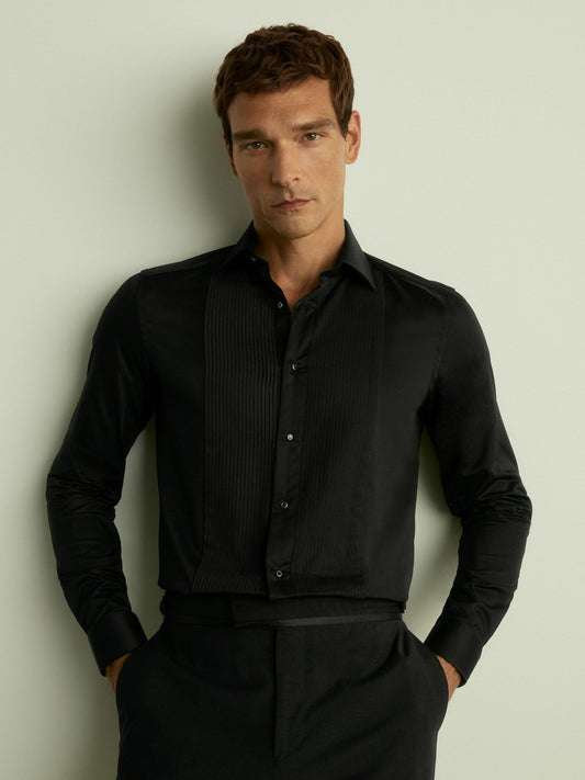 Slim Fit Cotton Dinner Shirt in Black | Reiss Men Best Seller