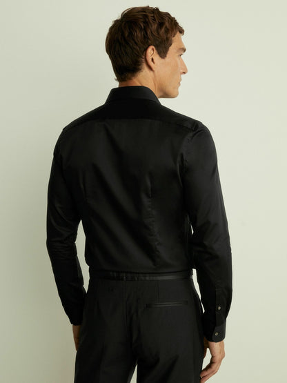 Slim Fit Cotton Dinner Shirt in Black | Reiss Men Best Seller