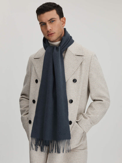 Wool and Cashmere Scarf in Airforce Blue | Reiss Men Trending