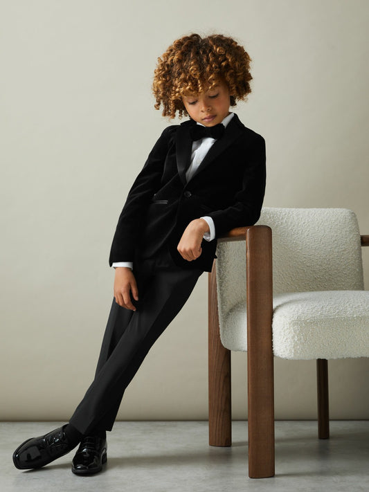 3-9 yrs Single Breasted Velvet Blazer in Black | Reiss Children & Baby Featured