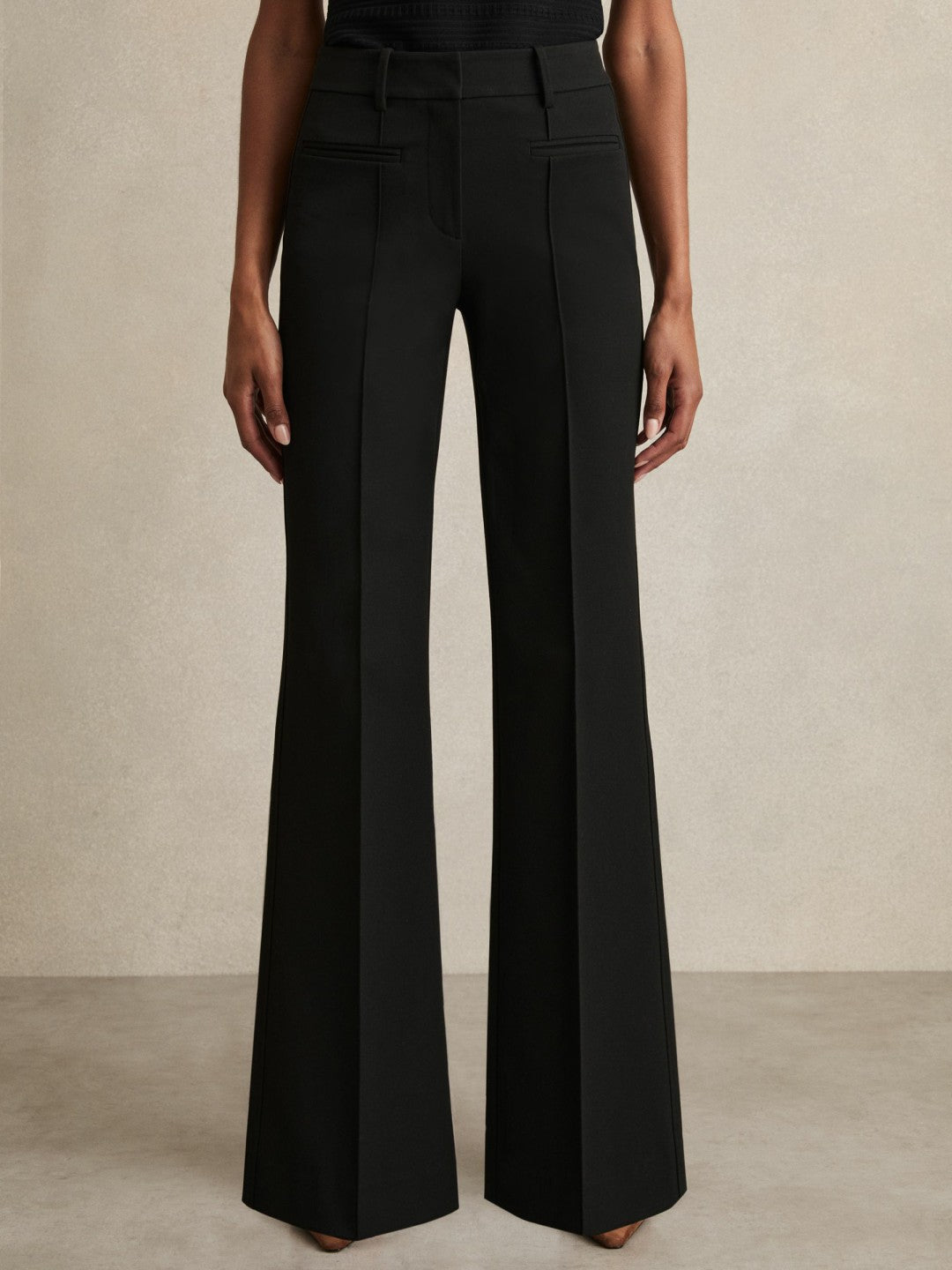 Petite High Rise Flared Trousers in Black | Reiss Women Trending
