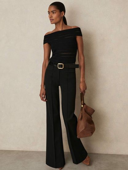 High Rise Flared Trousers in Black | Reiss Women Popular