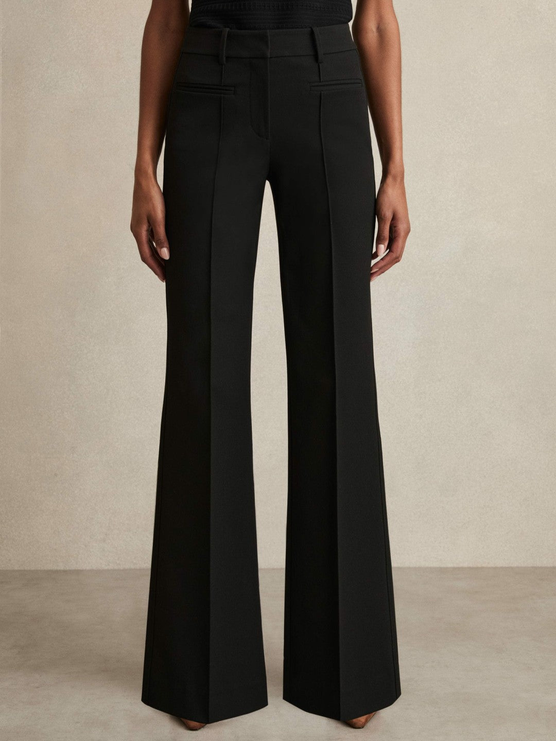 High Rise Flared Trousers in Black | Reiss Women Popular