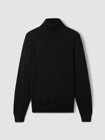 Slim Fit Merino Wool Roll Neck Jumper in Navy | Reiss Men Trending