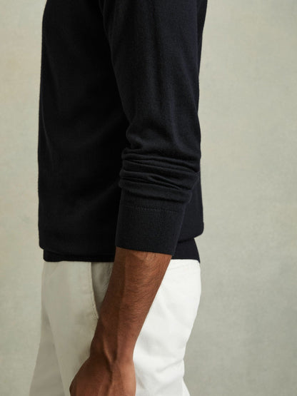 Slim Fit Merino Wool Roll Neck Jumper in Navy | Reiss Men Trending
