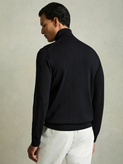Slim Fit Merino Wool Roll Neck Jumper in Navy | Reiss Men Trending