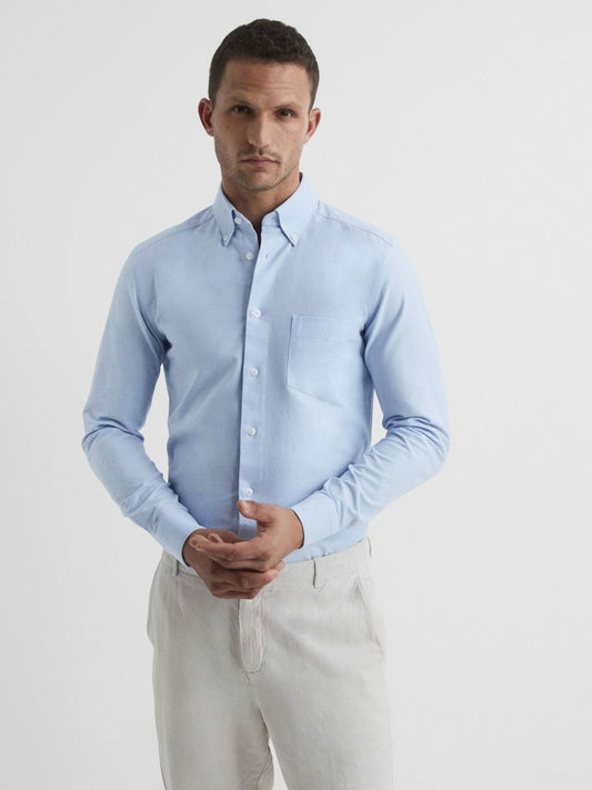 Soft Wash Button Down Oxford Shirt in Soft Blue | Reiss Men Exclusive