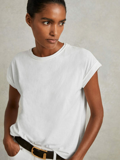 Cotton-Jersey Crew Neck T-Shirt in White | Reiss Women New
