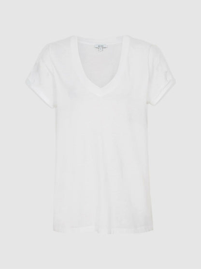 Cotton-Jersey V-Neck T-Shirt in White | Reiss Women Exclusive
