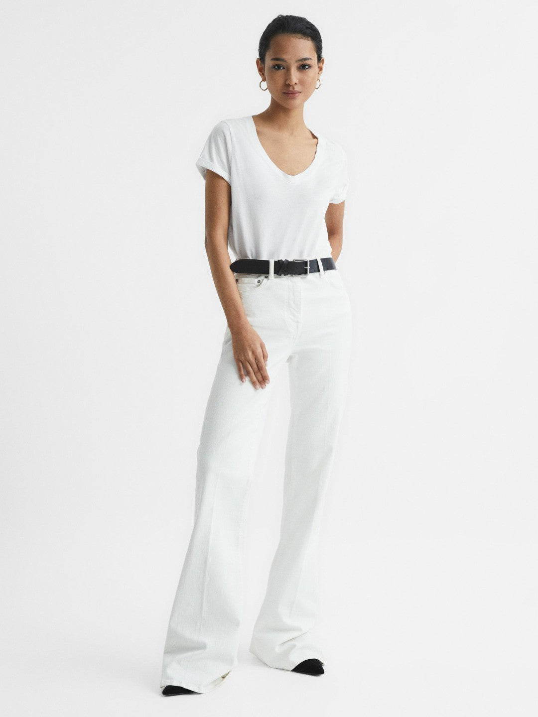 Cotton-Jersey V-Neck T-Shirt in White | Reiss Women Exclusive