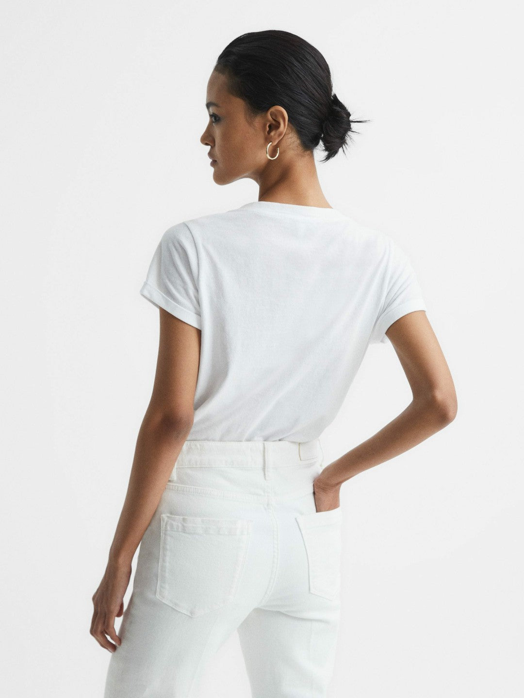 Cotton-Jersey V-Neck T-Shirt in White | Reiss Women Exclusive