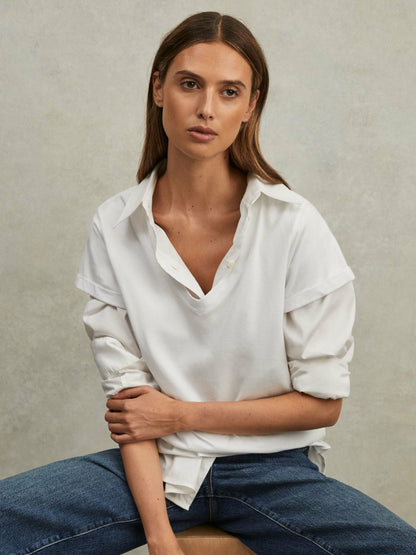 Cotton-Jersey V-Neck T-Shirt in White | Reiss Women Exclusive