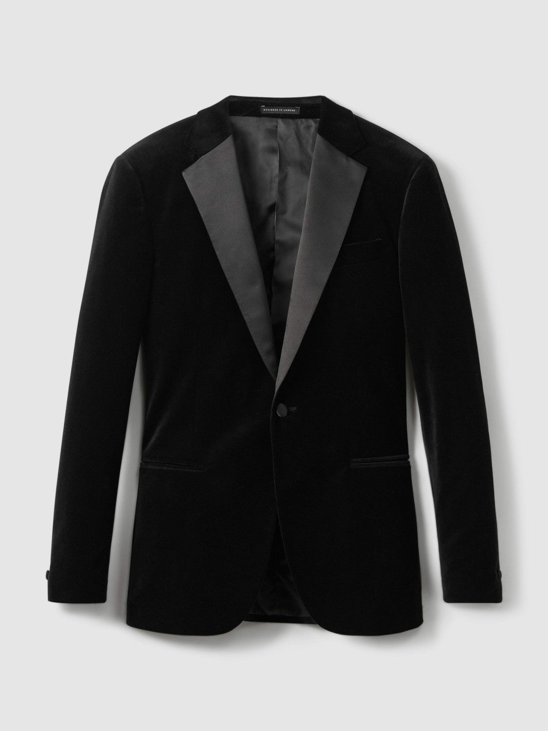 Velvet Single Breasted Slim Fit Jacket in Black | Reiss Men Signature