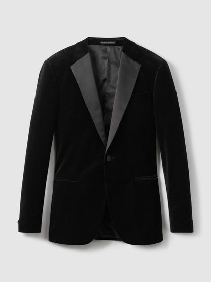 Velvet Single Breasted Slim Fit Jacket in Black | Reiss Men Signature