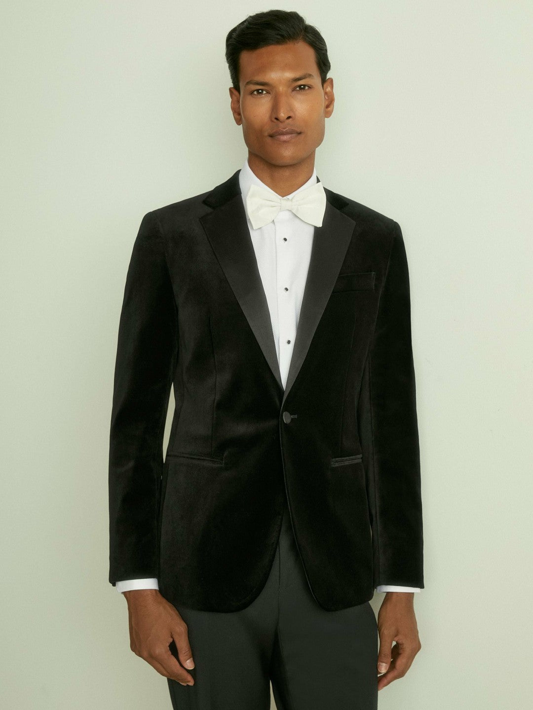 Velvet Single Breasted Slim Fit Jacket in Black | Reiss Men Signature
