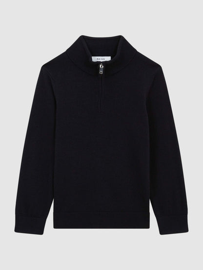 4-9 yrs Merino Wool Zip-Neck Jumper in Navy | Reiss Children & Baby Recommended