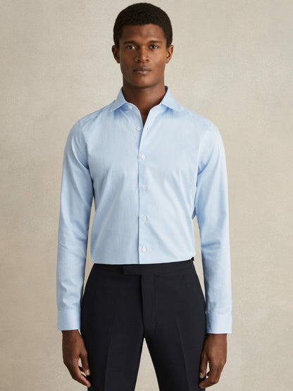 Slim Fit Cotton-Satin Cutaway-Collar Shirt in Blue Stripe | Reiss Men Recommended