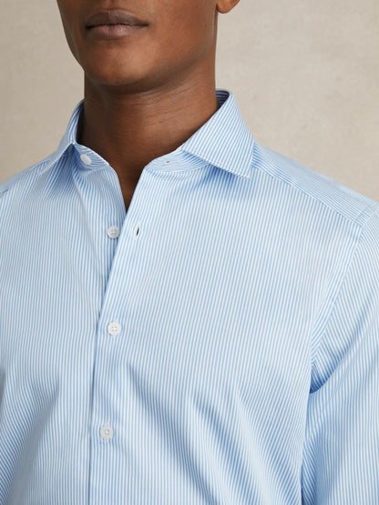 Slim Fit Cotton-Satin Cutaway-Collar Shirt in Blue Stripe | Reiss Men Recommended