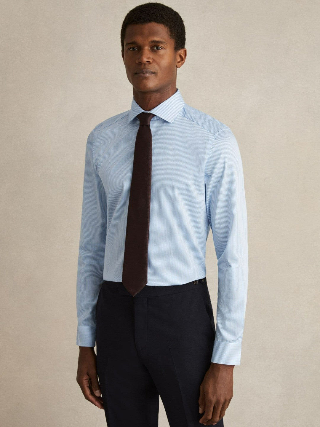 Slim Fit Cotton-Satin Cutaway-Collar Shirt in Blue Stripe | Reiss Men Recommended