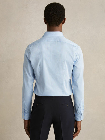 Slim Fit Cotton-Satin Cutaway-Collar Shirt in Blue Stripe | Reiss Men Recommended