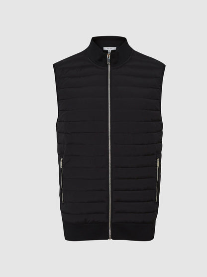 Hybrid Quilted Gilet in Black | Reiss Men Exclusive