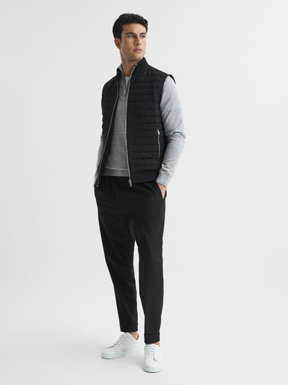 Hybrid Quilted Gilet in Black | Reiss Men Exclusive