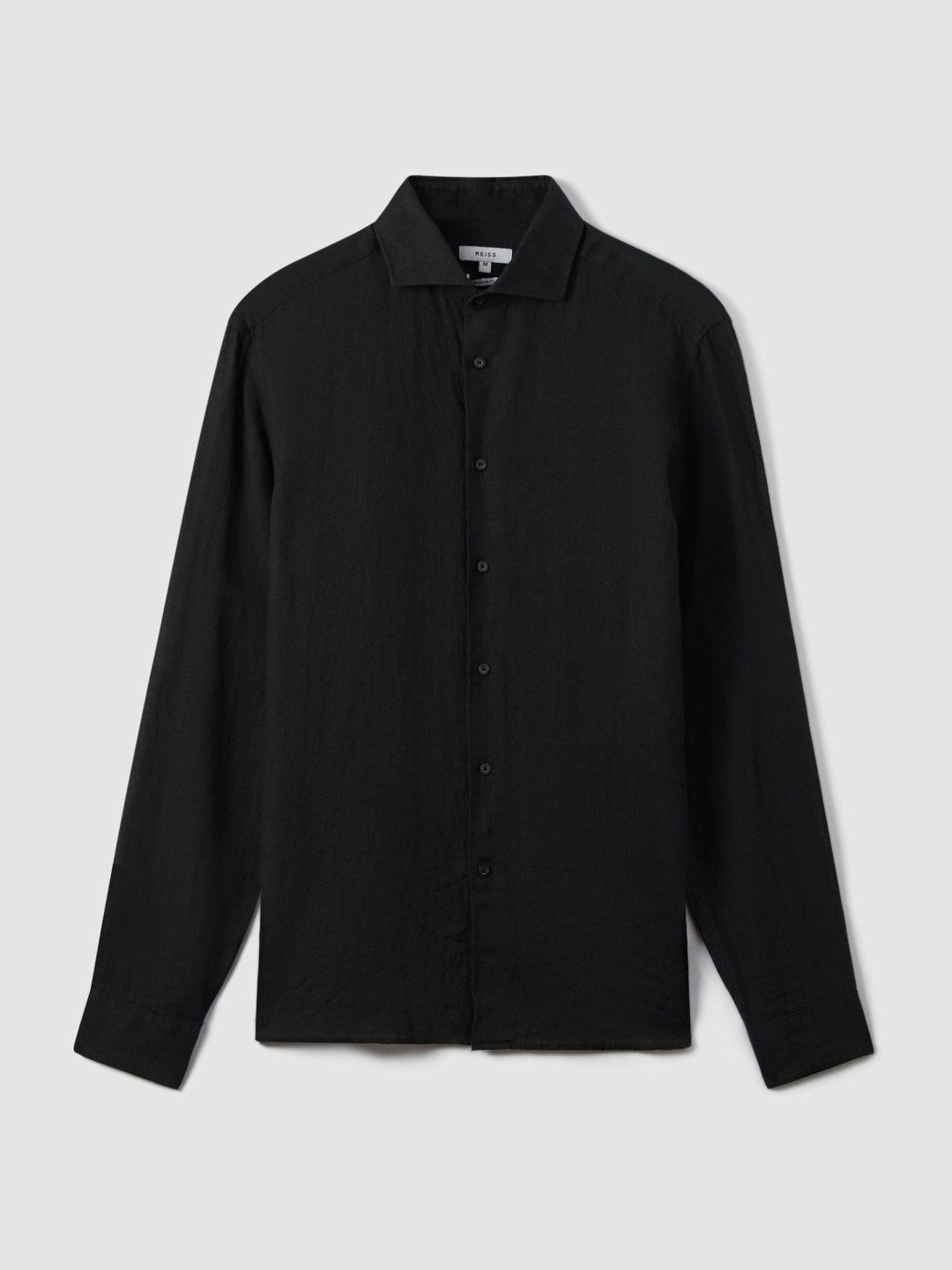 Linen Button-Through Shirt in Black | Reiss Men Signature