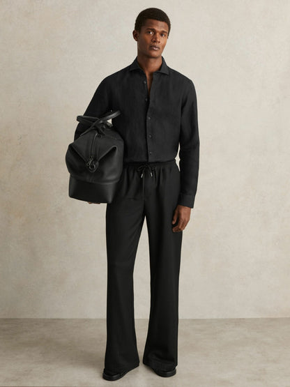 Linen Button-Through Shirt in Black | Reiss Men Signature