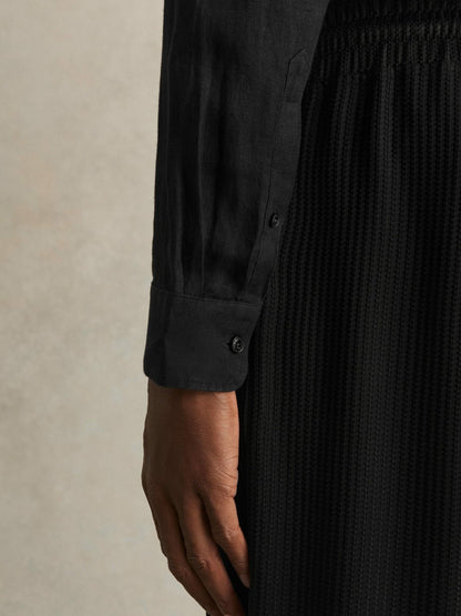 Linen Button-Through Shirt in Black | Reiss Men Signature