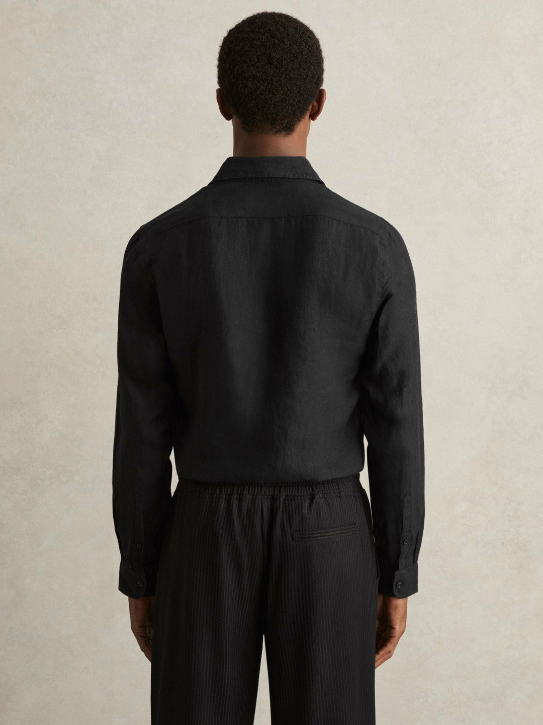 Linen Button-Through Shirt in Black | Reiss Men Signature