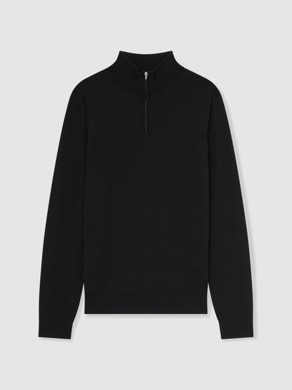 Merino Wool Half-Zip Jumper in Black | Reiss Men Exclusive