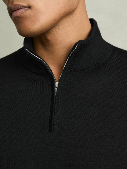 Merino Wool Half-Zip Jumper in Black | Reiss Men Exclusive