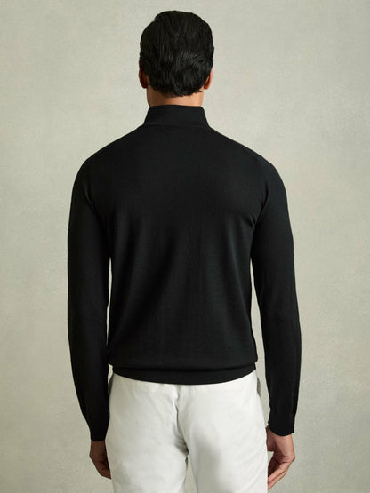Merino Wool Half-Zip Jumper in Black | Reiss Men Exclusive