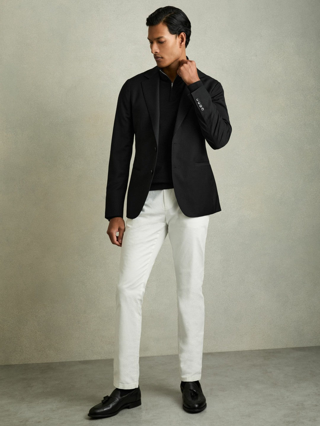 Merino Wool Half-Zip Jumper in Black | Reiss Men Exclusive