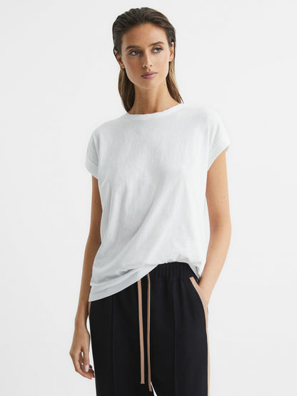 Cotton-Jersey Crew Neck T-Shirt in White | Reiss Women Best Seller