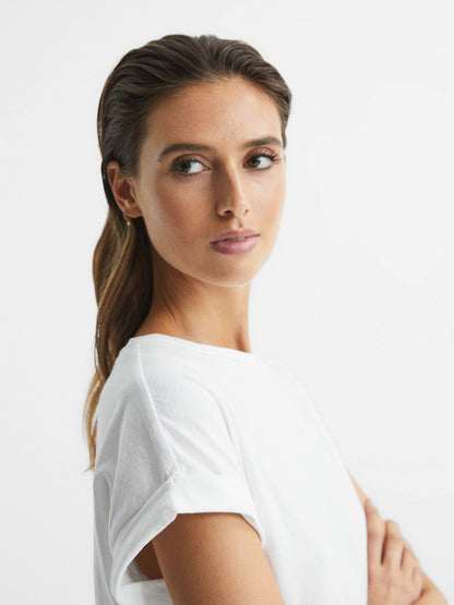 Cotton-Jersey Crew Neck T-Shirt in White | Reiss Women Best Seller
