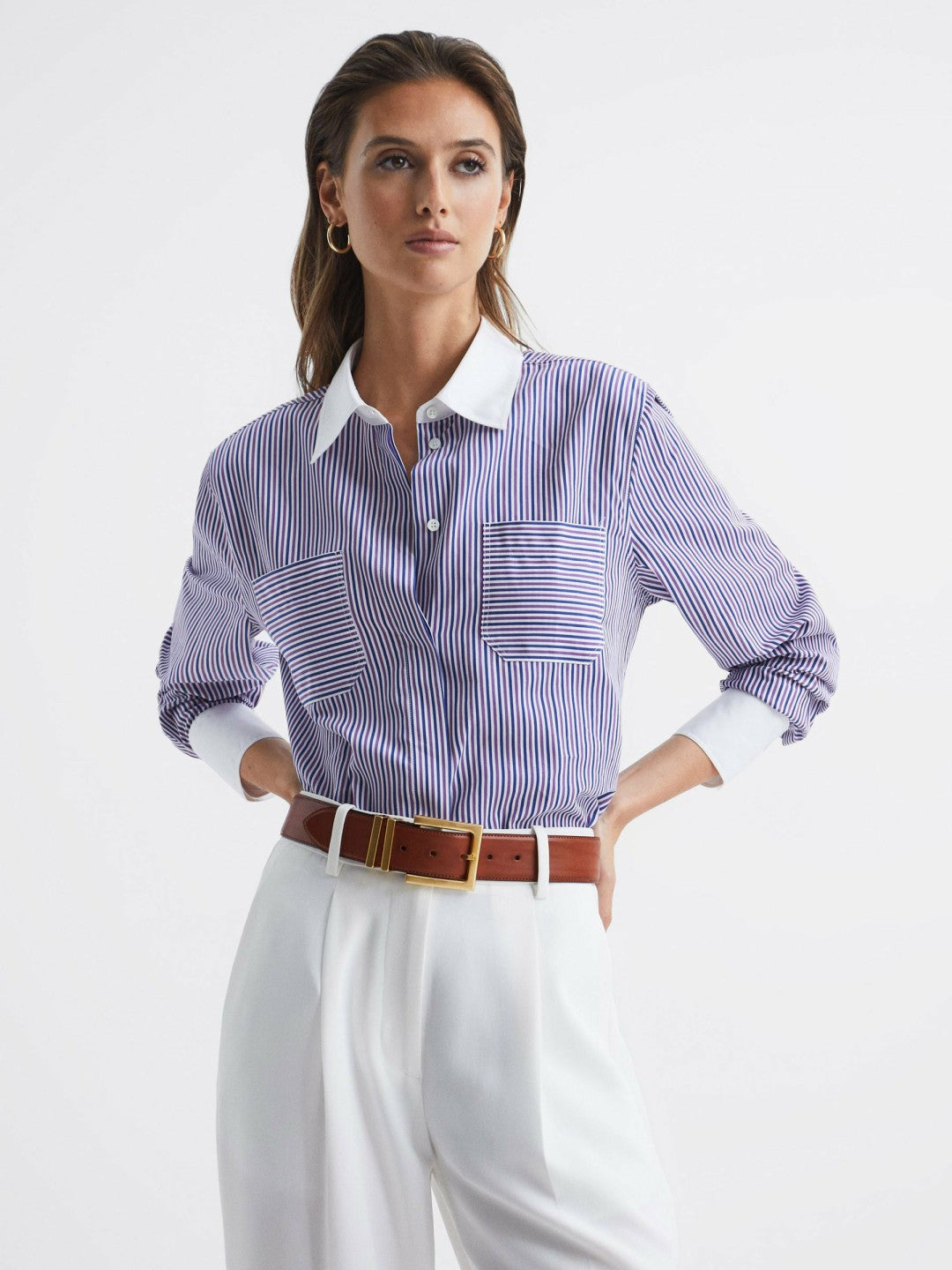 Leather Square Buckle Belt in Tan | Reiss Women New