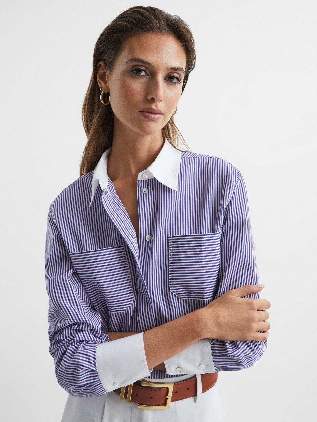 Leather Square Buckle Belt in Tan | Reiss Women New