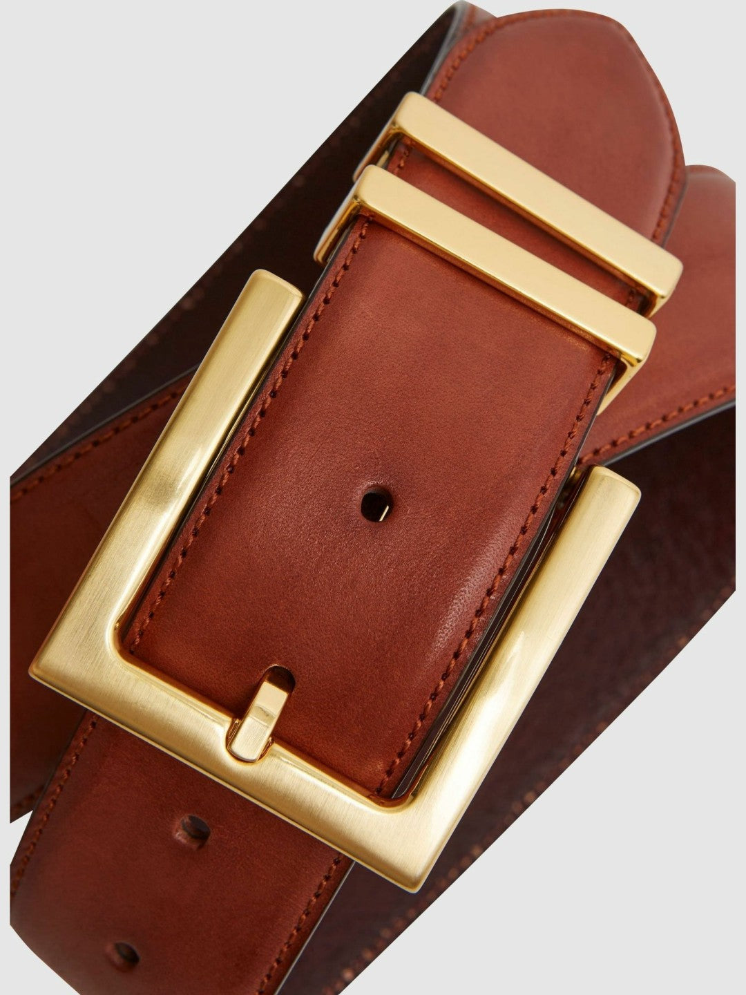 Leather Square Buckle Belt in Tan | Reiss Women New