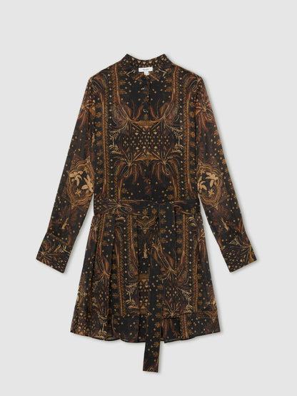 Botanical-Print Chiffon Mini Dress in Navy | Reiss Women Best Seller