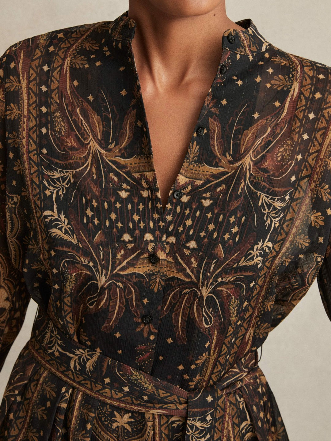Botanical-Print Chiffon Mini Dress in Navy | Reiss Women Best Seller
