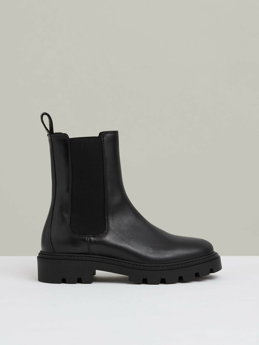 Leather Cleated Sole Chelsea Boots in Black | Reiss Women Best Seller